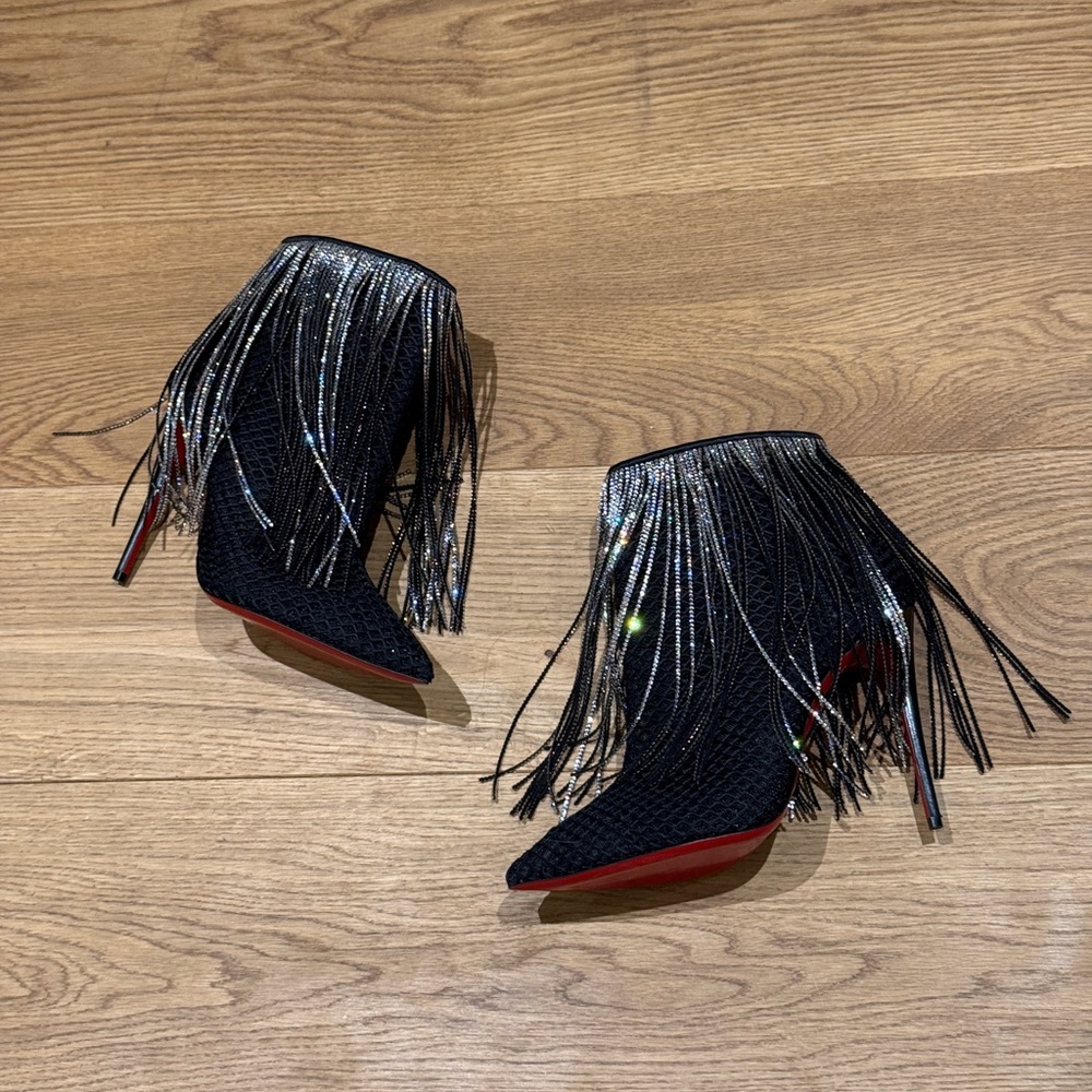 Christian Louboutin Black Fringe Stiletto Booties size 40